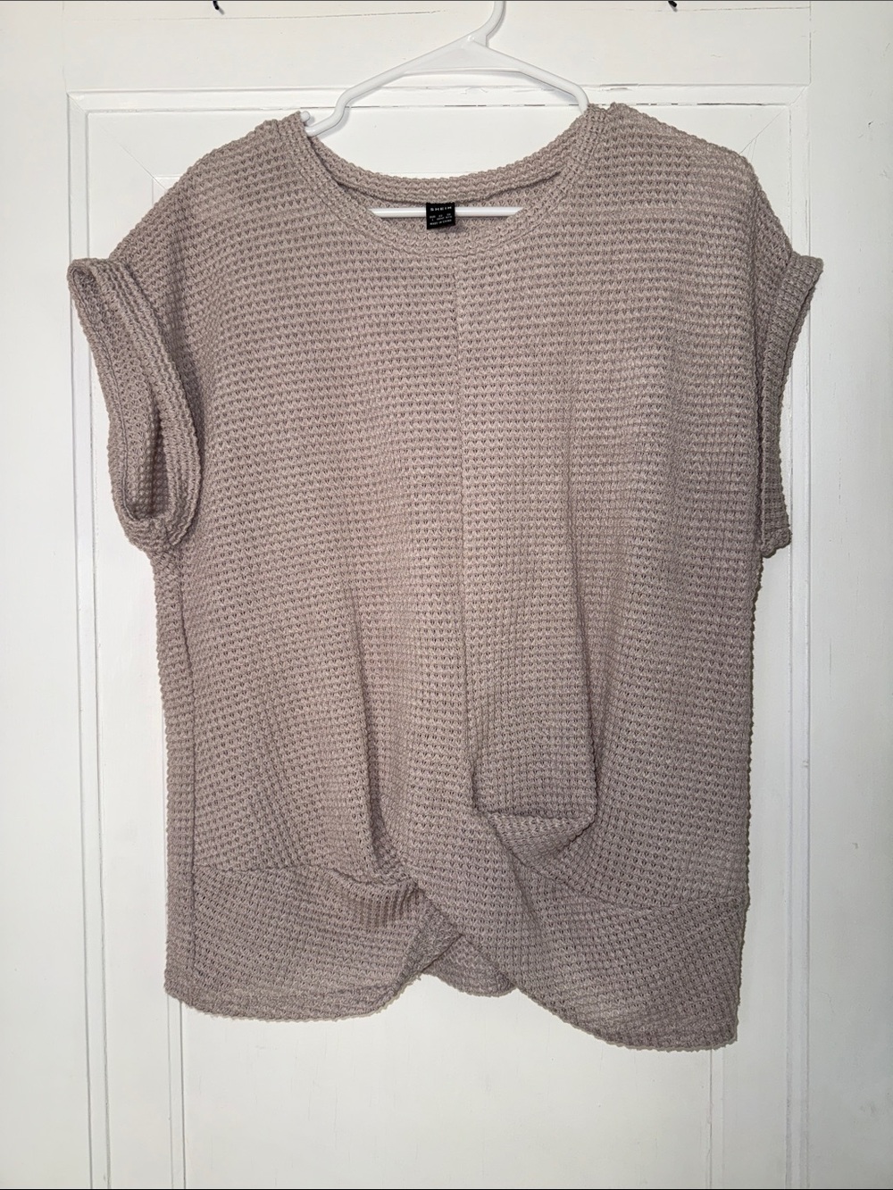 SHEIN Taupe Waffle Knit Short Sleeve Top